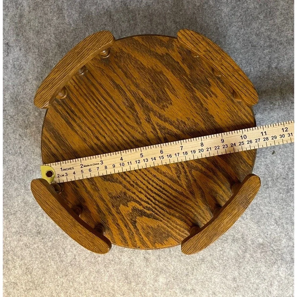 Vintage Lazy Susan Turntable Handcrafted Solid Oak 11